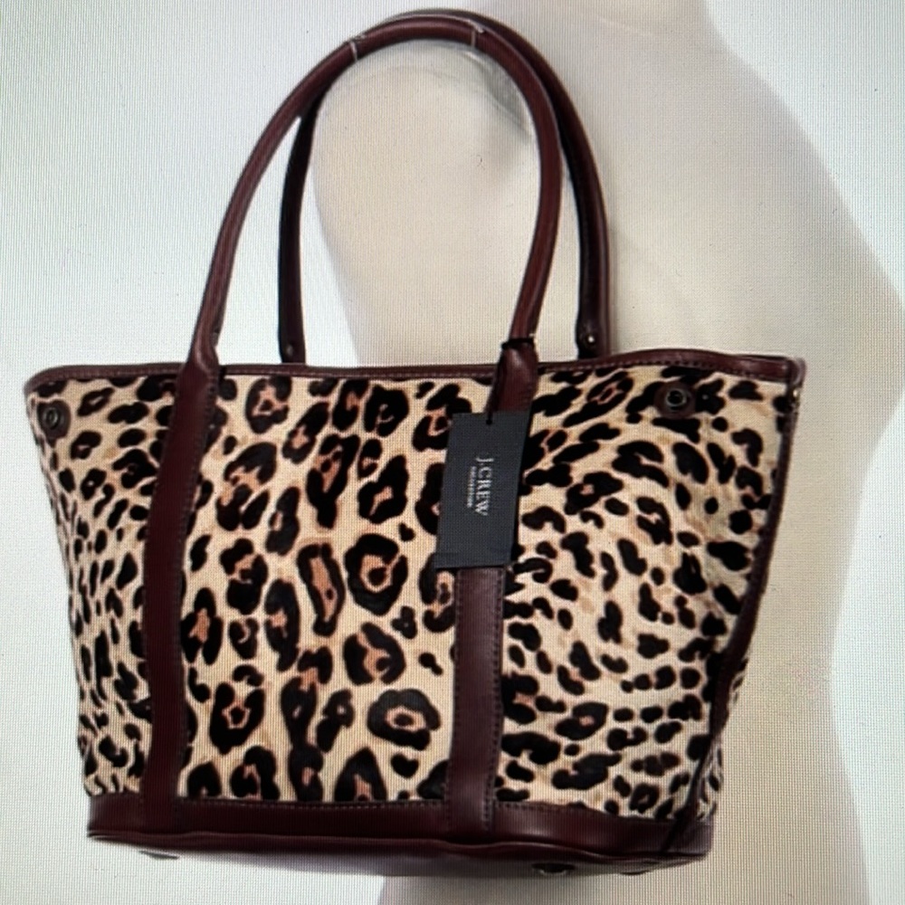 NWT J.Crew Collection Leather and calf hair tote.